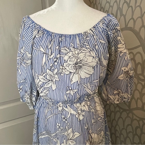 Blueh Ciel Size M Dress Retro Fit Flare Puffed Sleeves Midi Length - Picture 2 of 9